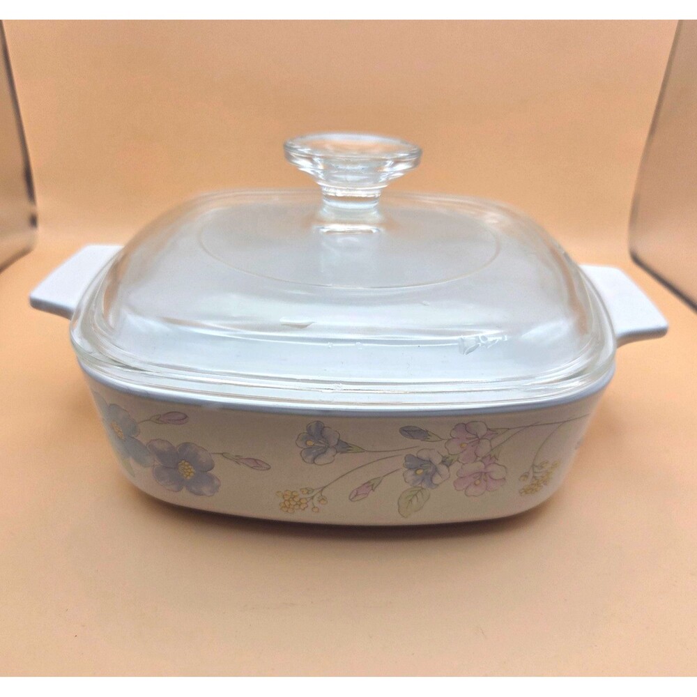 CorningWare Floral Square 1L Casserole Dish w/ Glass Lid Handle A-1-B